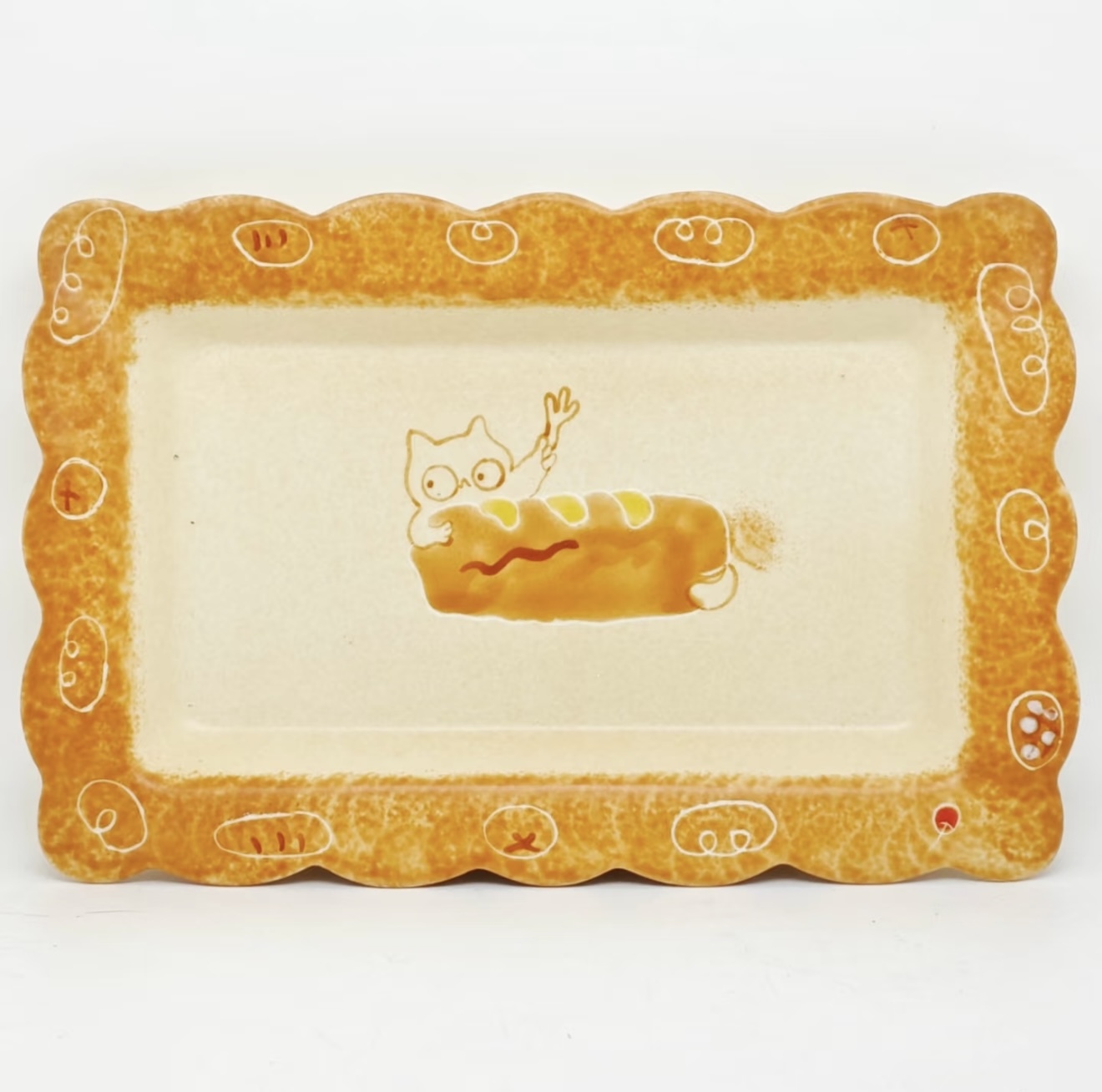 Handmade Bread Cat Rectangular Plate
