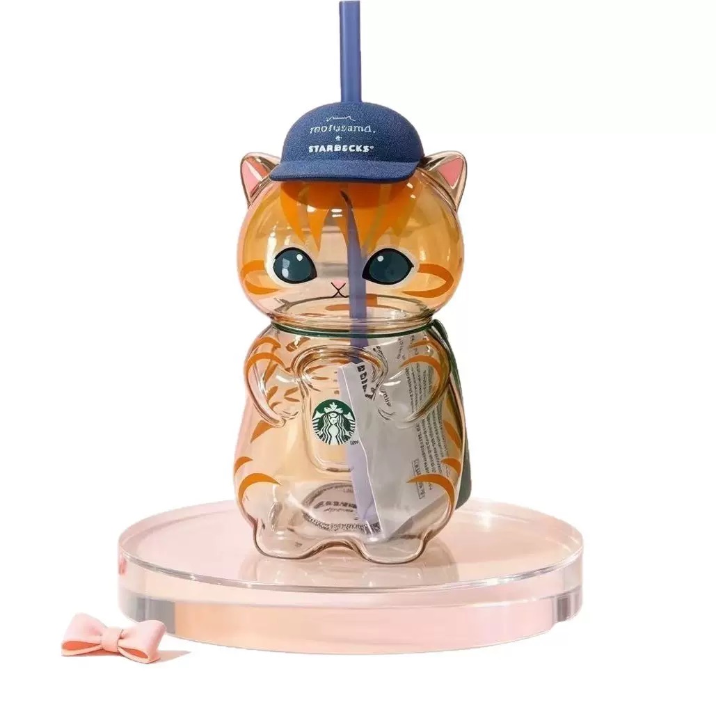 Cute Dog & Cat  Glass Straw Cups