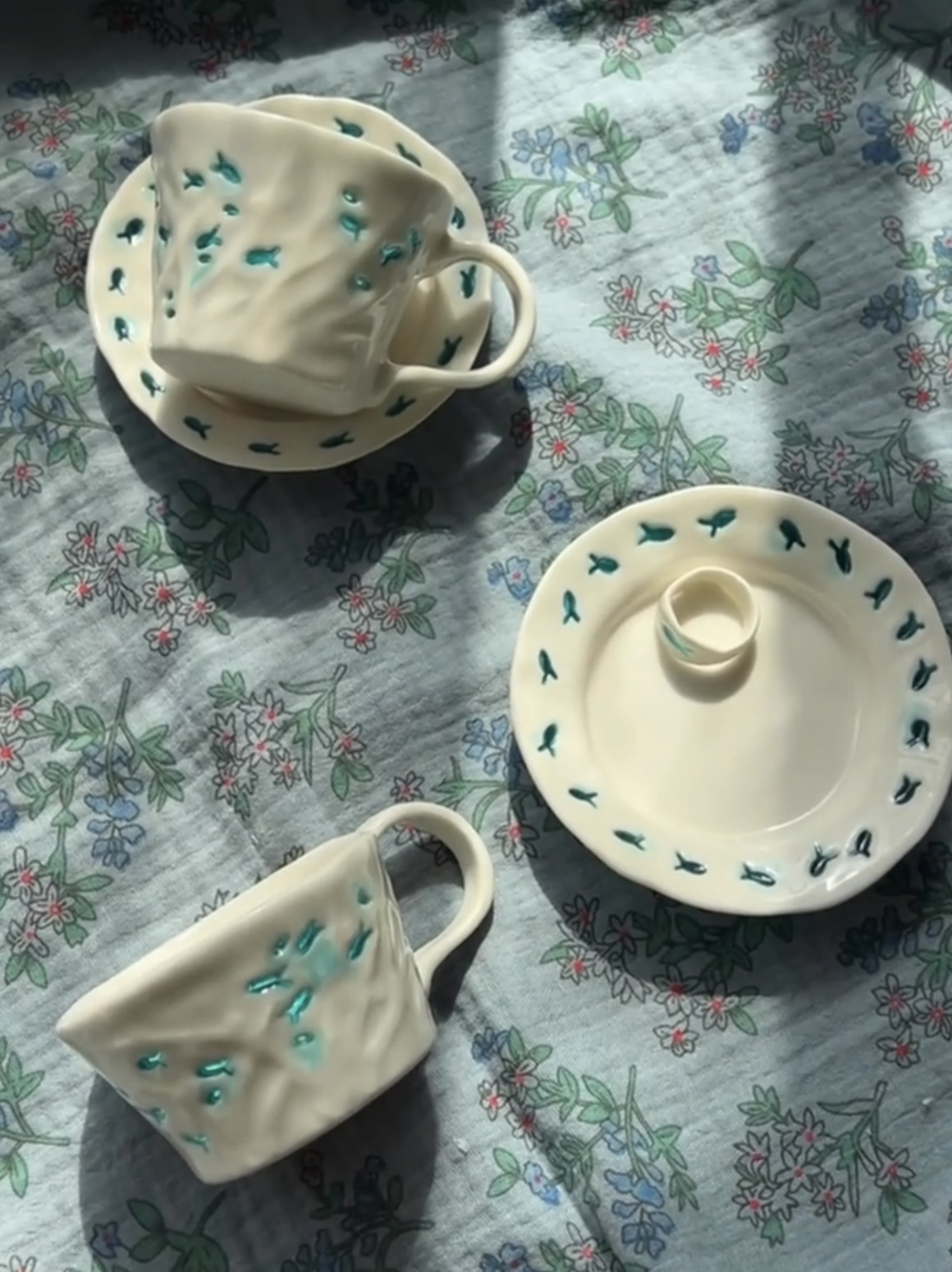 Creative Light-Through Hand-Painted Ceramic Cup & Saucer Set
