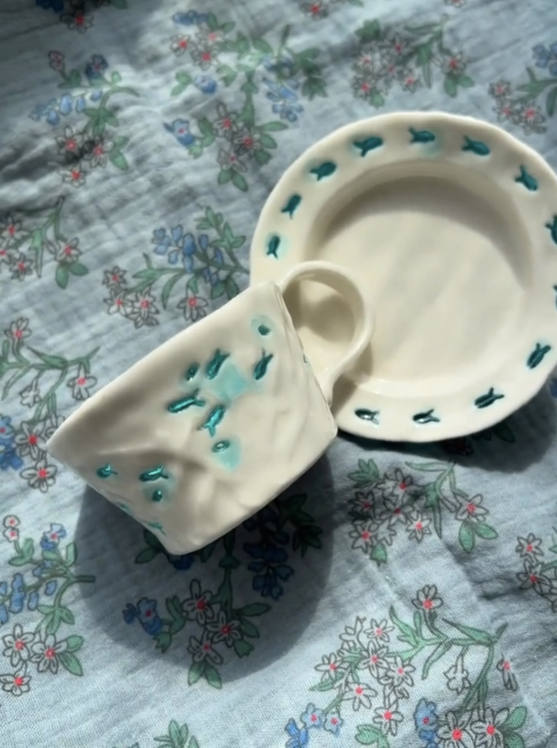 Creative Light-Through Hand-Painted Ceramic Cup & Saucer Set
