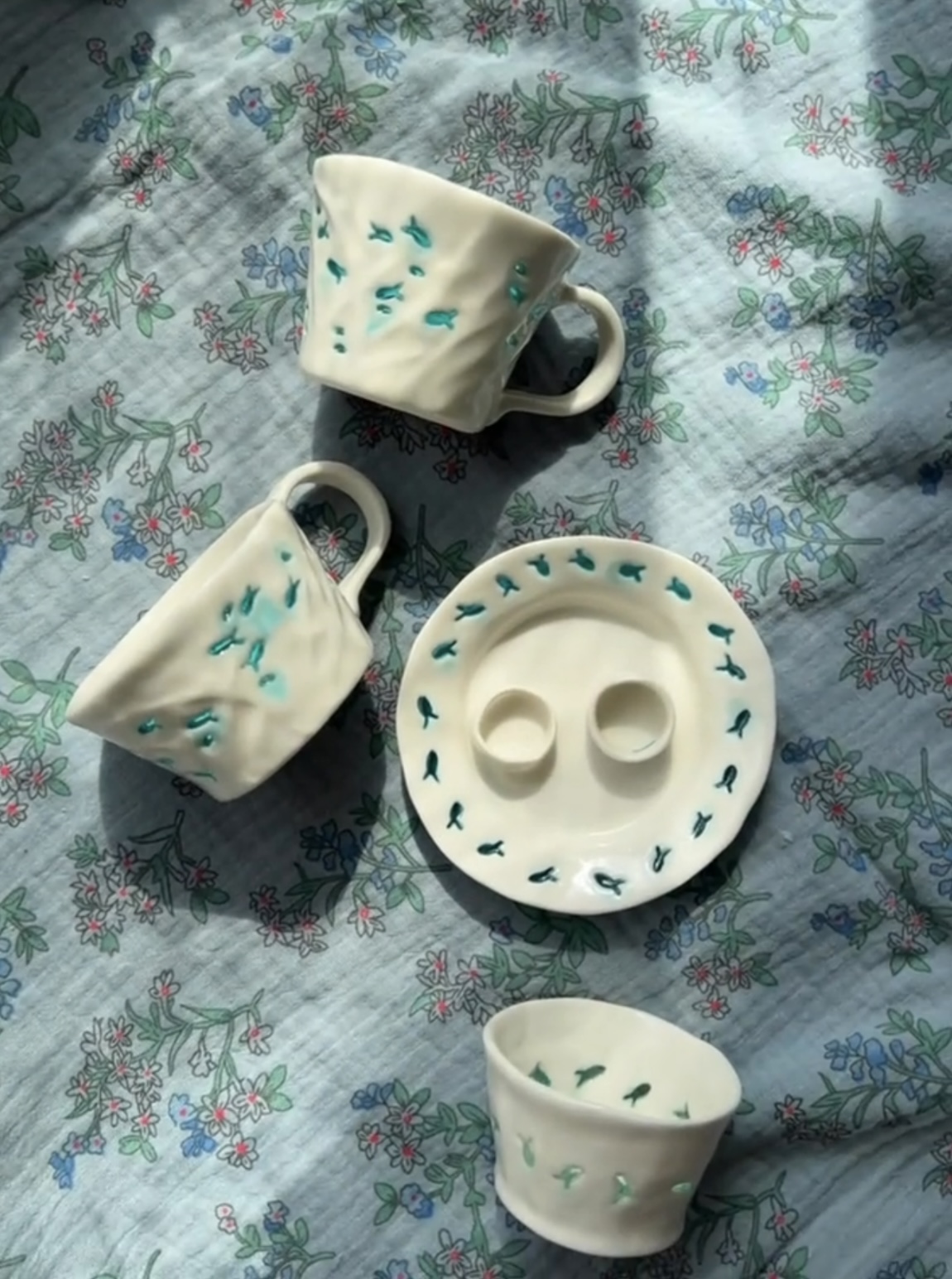 Creative Light-Through Hand-Painted Ceramic Cup & Saucer Set