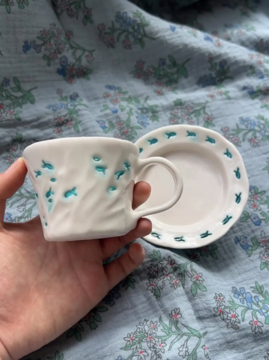 Creative Light-Through Hand-Painted Ceramic Cup & Saucer Set