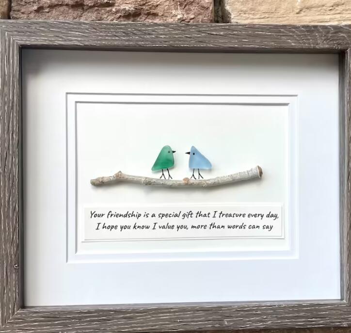 Sea Glass Art, Seaglass Birds, Friend Family Birthday Gift-Softonia