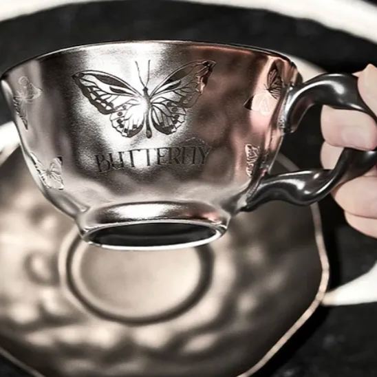 Dark Silver Butterfly Mug