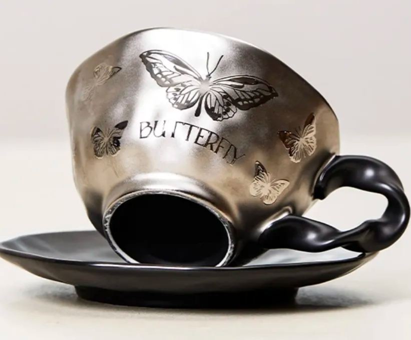 Dark Silver Butterfly Mug