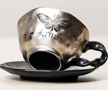 Dark Silver Butterfly Mug