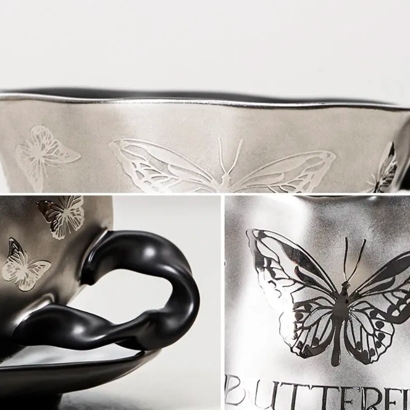 Dark Silver Butterfly Mug