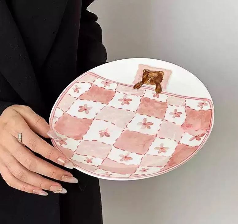 Pink Cute Bear Plate And Coffee Mug