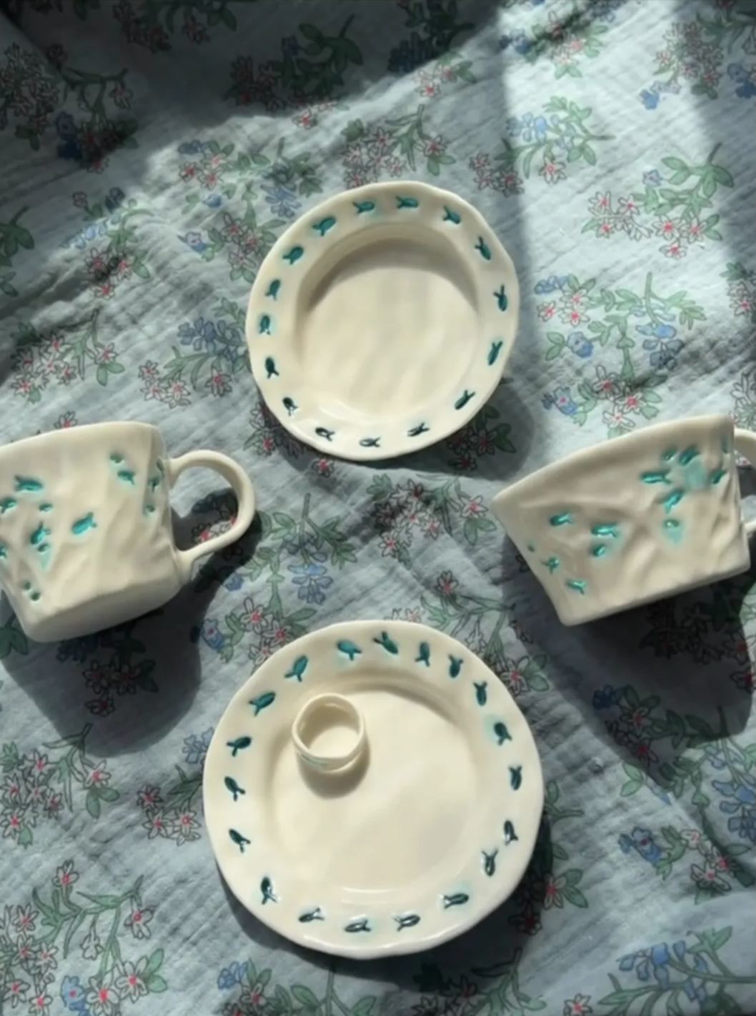 Creative Light-Through Hand-Painted Ceramic Cup & Saucer Set