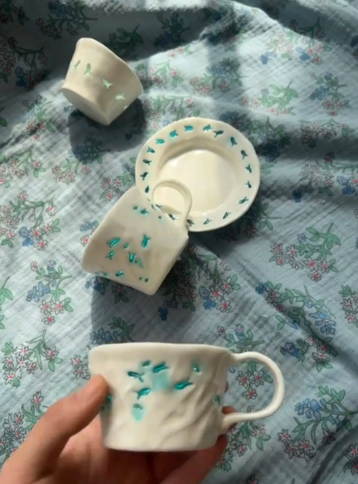 Creative Light-Through Hand-Painted Ceramic Cup & Saucer Set