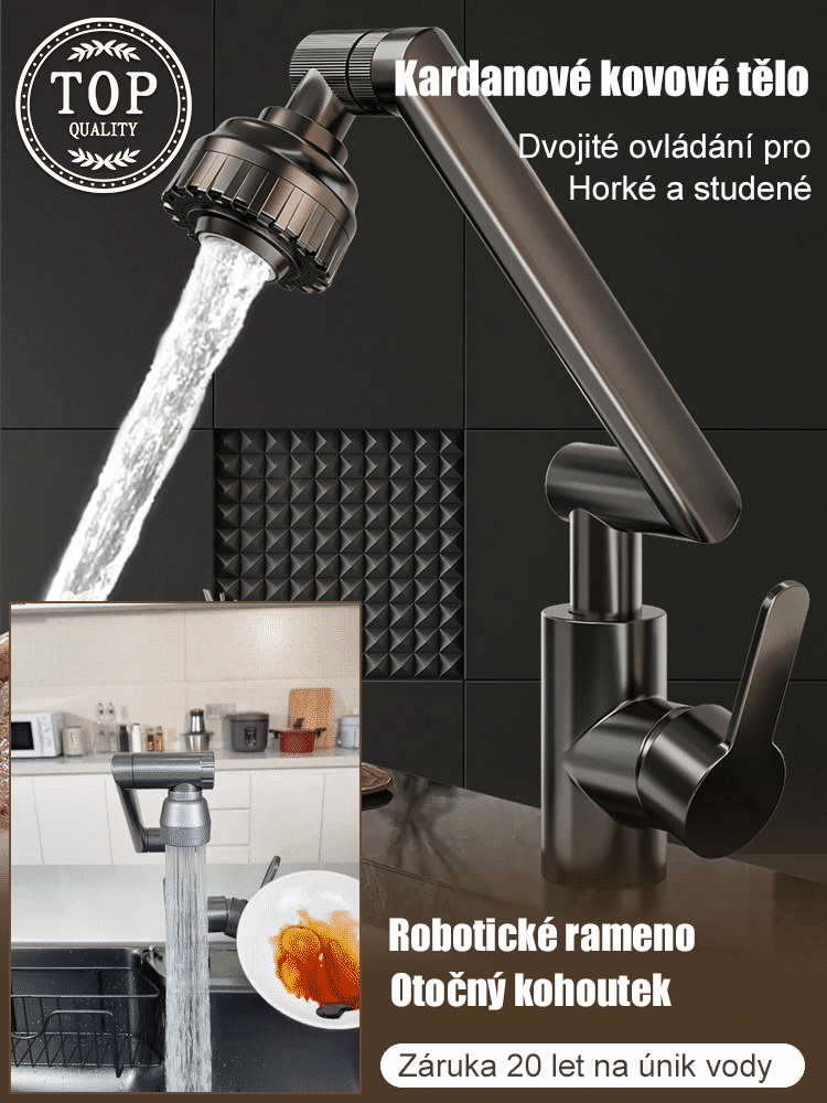 Mechanická otočná baterie s úhlem 1080°. Nepropustná, odolná proti korozi a s desetiletou životností.