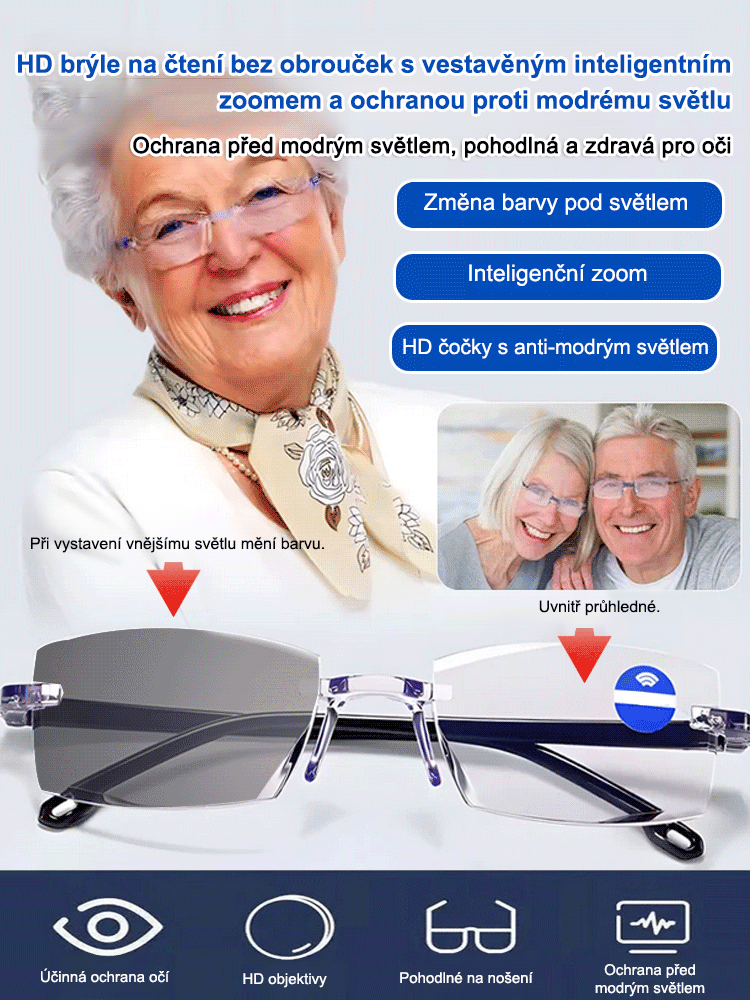 Brýle na čtení Smart Zoom s ochranou proti modrému světlu HD