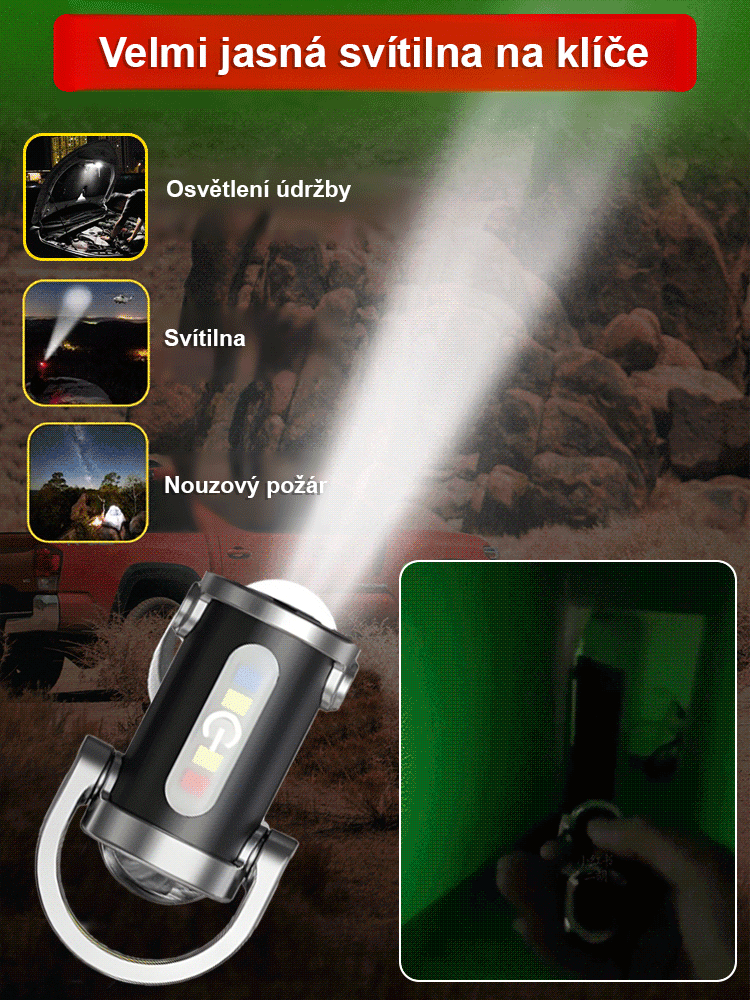 2025 Nejprodávanější svítilna na klíčenku - osvětlení/nabíječka/obranný nástroj!