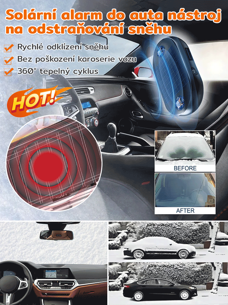 Automobilový solární alarm pro odstranění sněhu