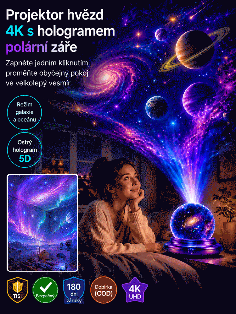 4K Holografický Projektor Moře a Vesmíru | 360° Projekce do Pokoje i Auta