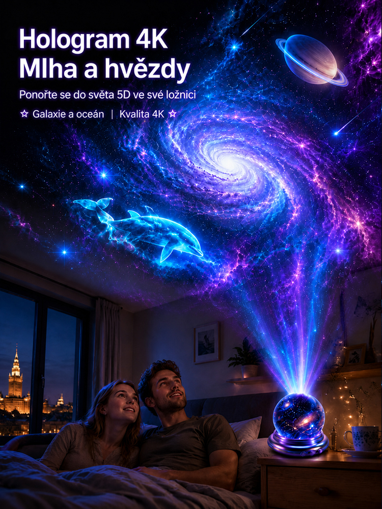 4K Holografický Projektor Moře a Vesmíru | 360° Projekce do Pokoje i Auta