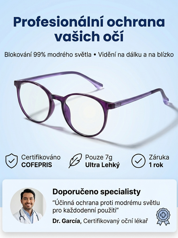 Moderní bifokální brýle proti únavě očí, omlazující vzhled