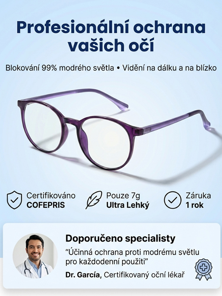 Moderní bifokální brýle proti únavě očí, omlazující vzhled