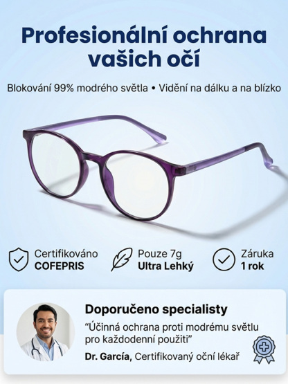 Moderní bifokální brýle proti únavě očí, omlazující vzhled