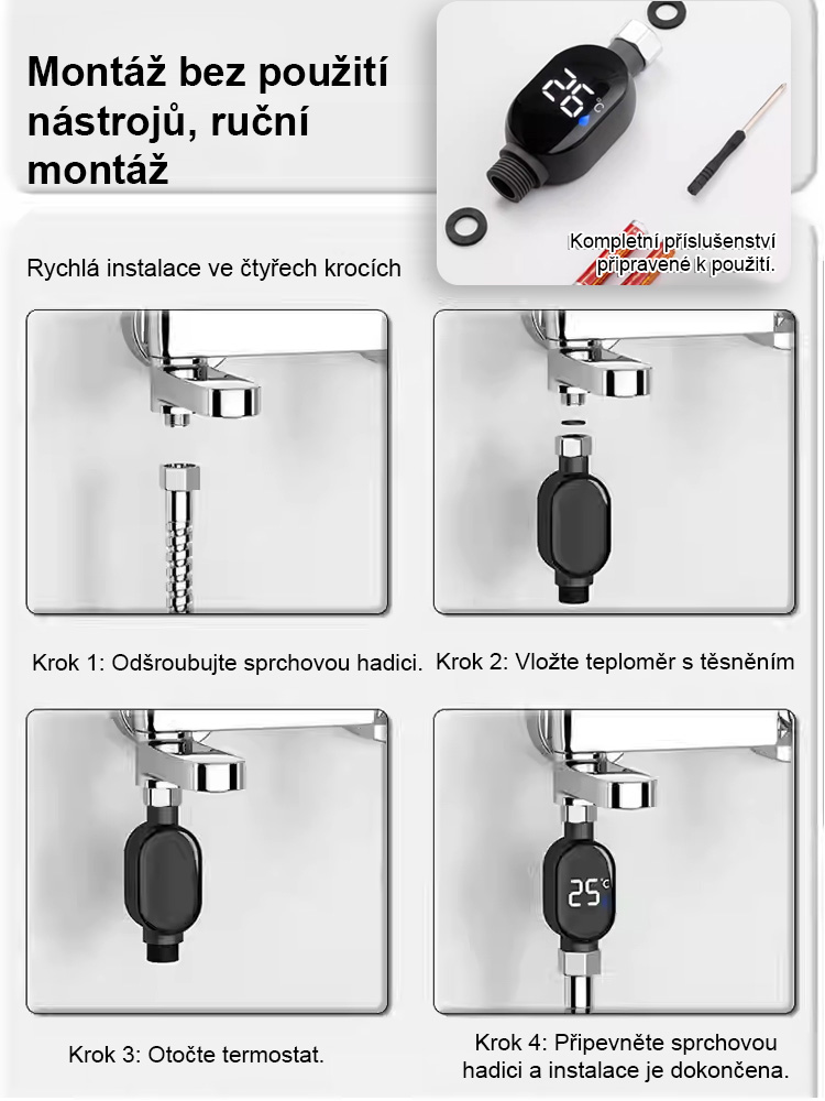  Chytrý vodotěsný sprchový teploměr s displejem teploty