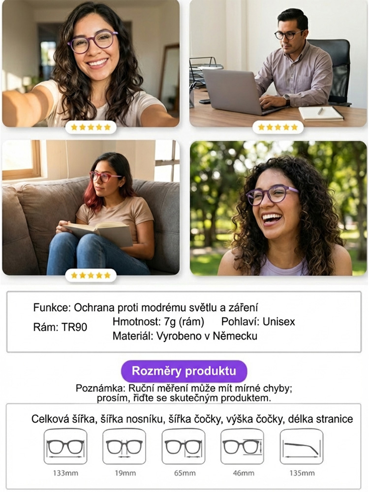 Moderní bifokální brýle proti únavě očí, omlazující vzhled