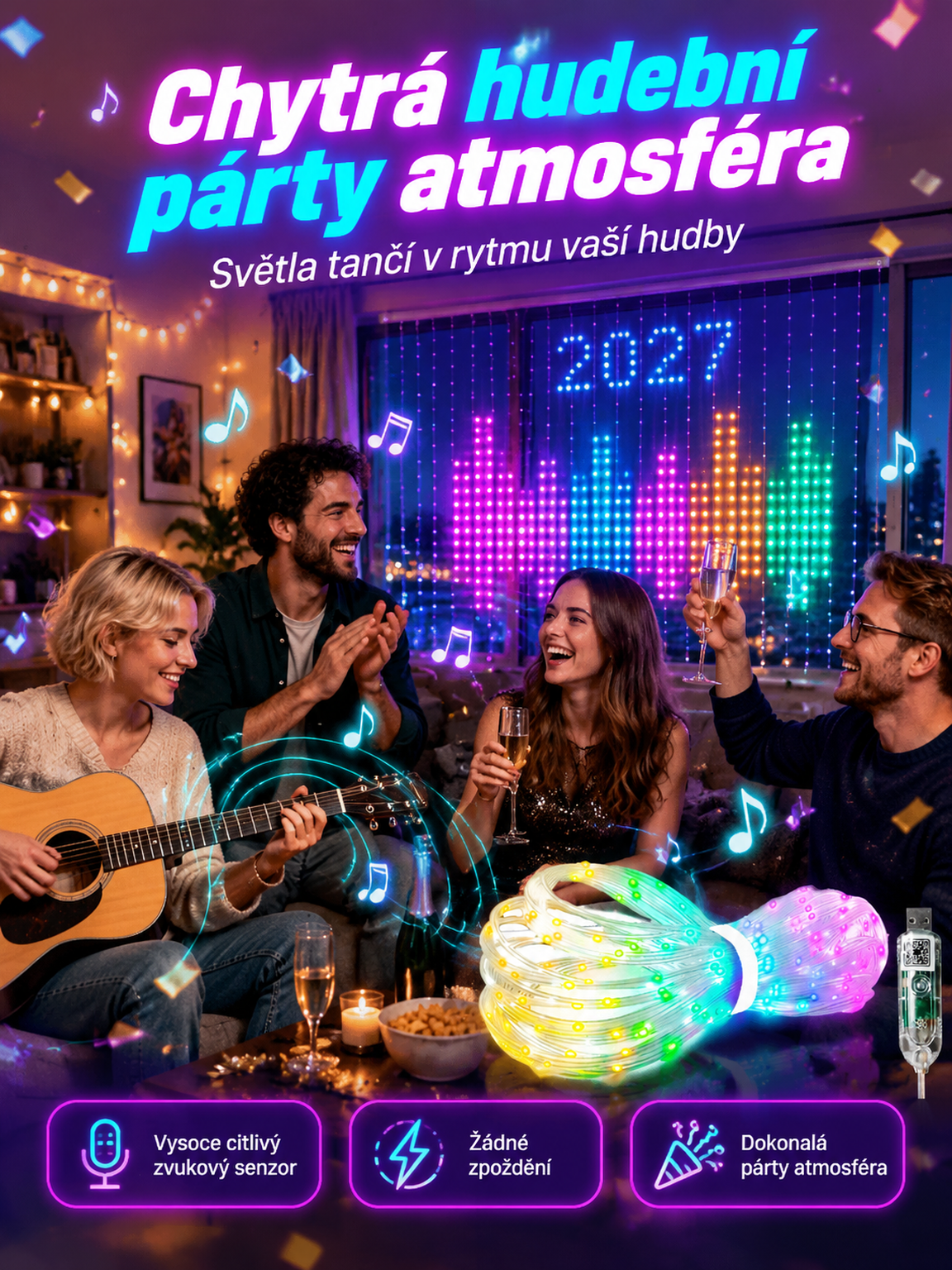 【🎉Inteligentní dynamická dekorační lampa】💝Přepínejte vánoční scény v mobilu nebo tvořte vlastní vzory. 🏠Vyzdobte balkón i fasádu za pár sekund bez zamotaných kabelů! 