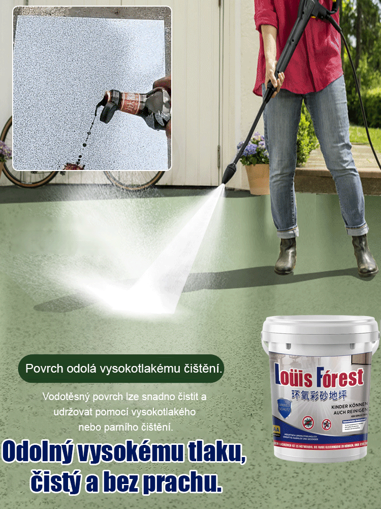 Modernizace epoxidového barevného pískového podlahového nátěru, povrch lesklý jako mramor, voděodolný a protiskluzový, odolný proti opotřebení!