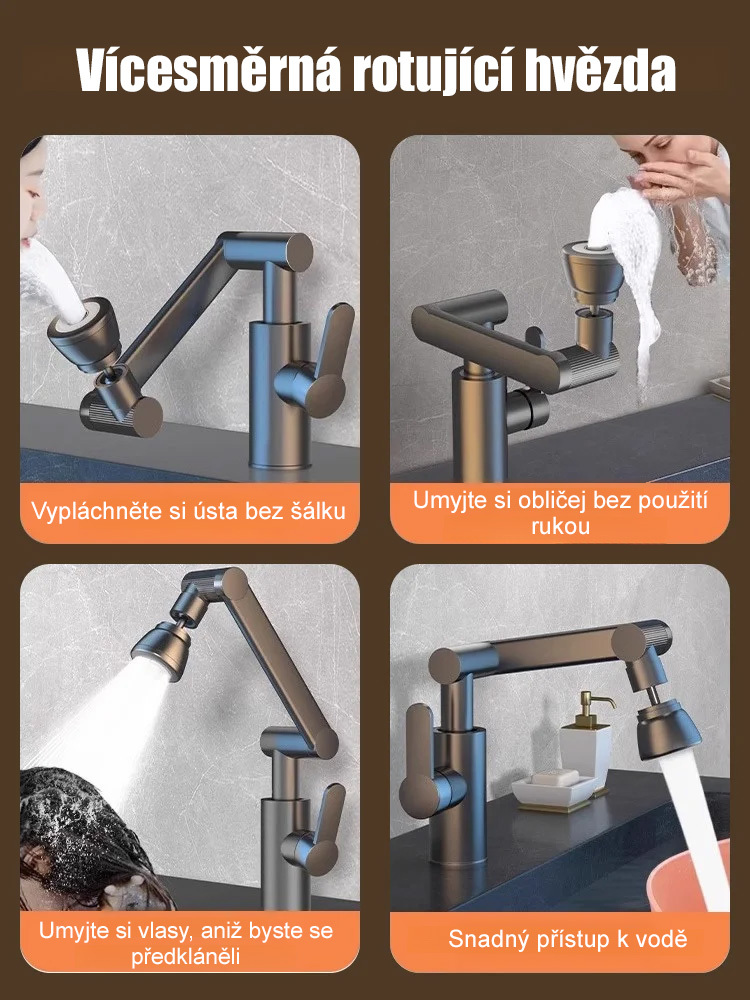 1080° otočný vodovodní kohoutek s mechanickým ramenem 