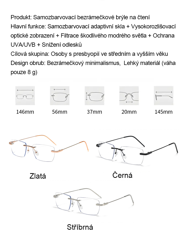 Čočky Eterlens – Samozatmavovací bezrámové multifokální brýle pro dámy a pány