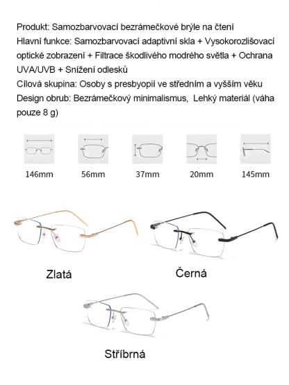 Čočky Eterlens – Samozatmavovací bezrámové multifokální brýle pro dámy a pány