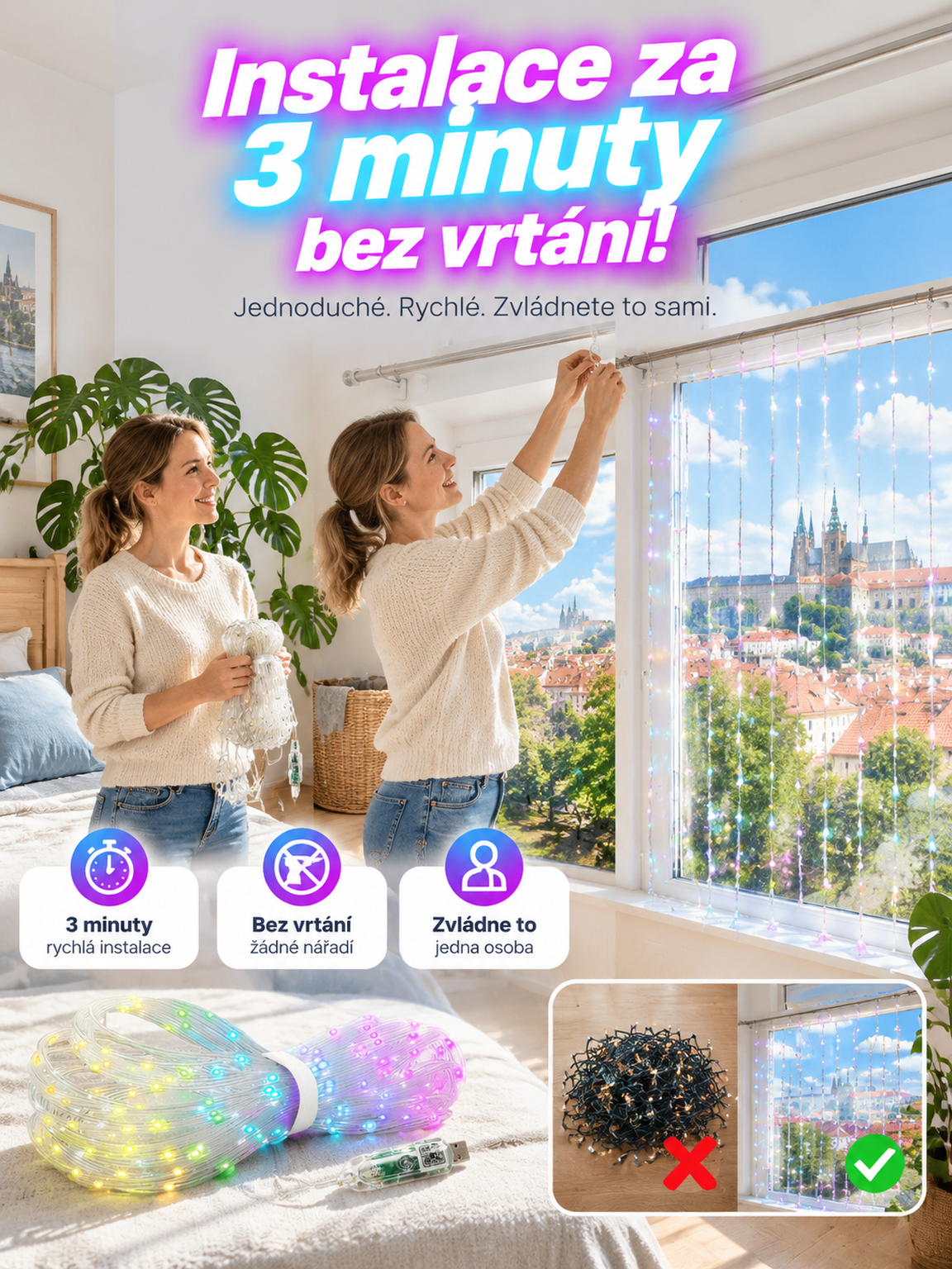 【🎉Inteligentní dynamická dekorační lampa】💝Přepínejte vánoční scény v mobilu nebo tvořte vlastní vzory. 🏠Vyzdobte balkón i fasádu za pár sekund bez zamotaných kabelů! 