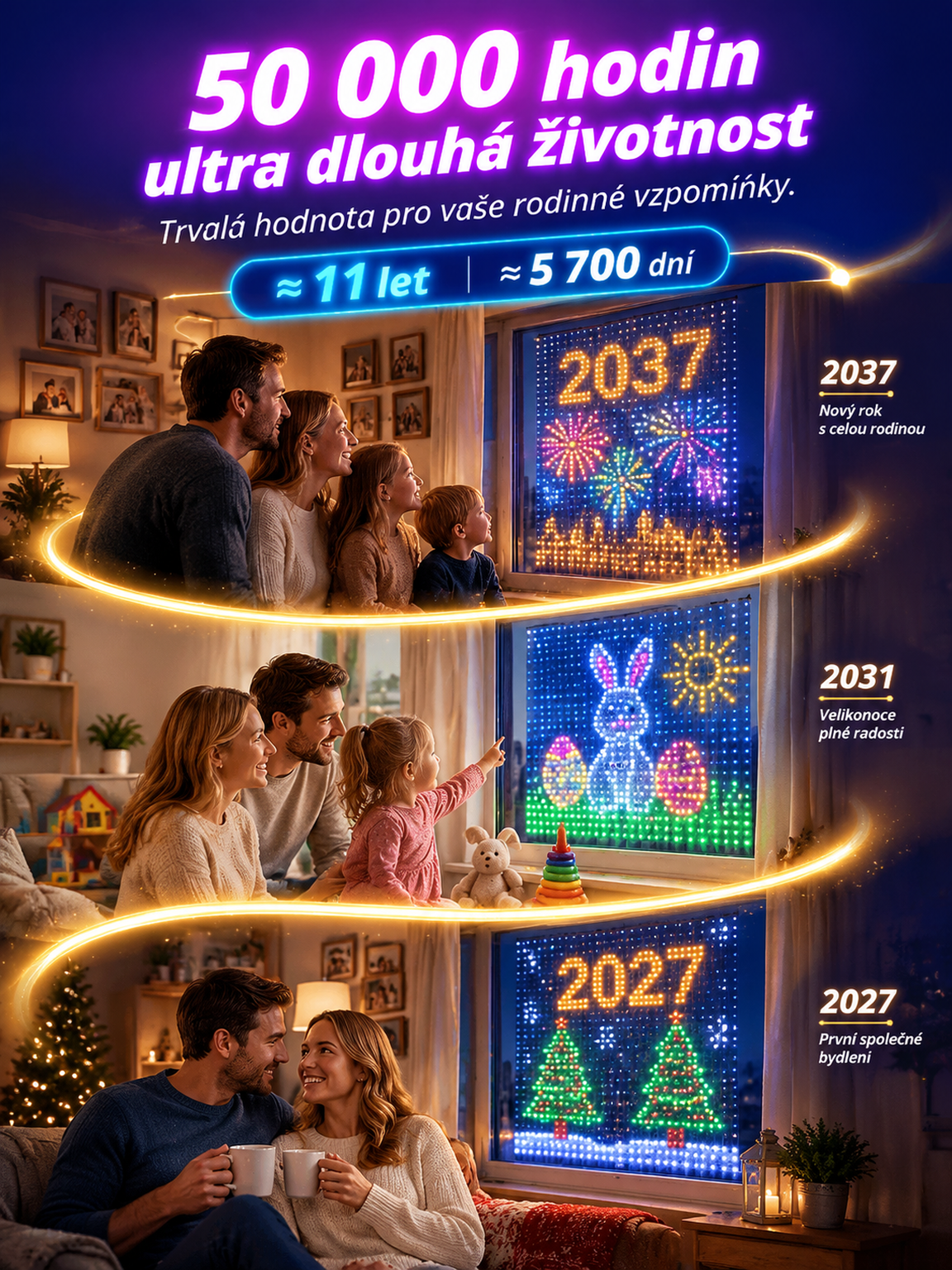 【🎉Inteligentní dynamická dekorační lampa】💝Přepínejte vánoční scény v mobilu nebo tvořte vlastní vzory. 🏠Vyzdobte balkón i fasádu za pár sekund bez zamotaných kabelů! 