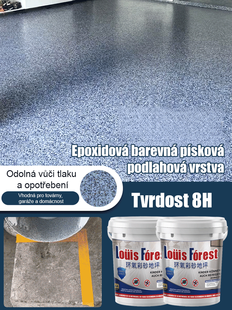 Modernizace epoxidového barevného pískového podlahového nátěru, povrch lesklý jako mramor, voděodolný a protiskluzový, odolný proti opotřebení!