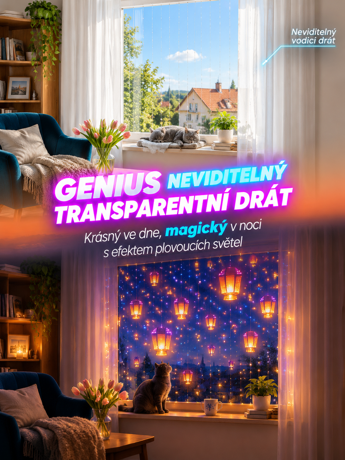 【🎉Inteligentní dynamická dekorační lampa】💝Přepínejte vánoční scény v mobilu nebo tvořte vlastní vzory. 🏠Vyzdobte balkón i fasádu za pár sekund bez zamotaných kabelů! 