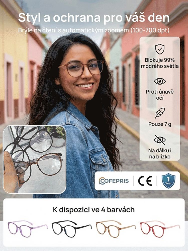 Moderní bifokální brýle proti únavě očí, omlazující vzhled