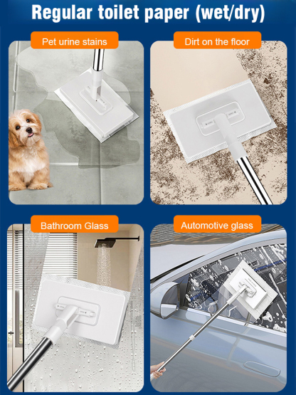 The automatic cloth-clamping mop saves you time and effort when cleaning, and keeps your hands clean!