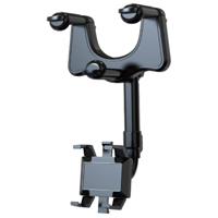 The rearview mirror clip-on phone holder grips firmly without blocking your view!