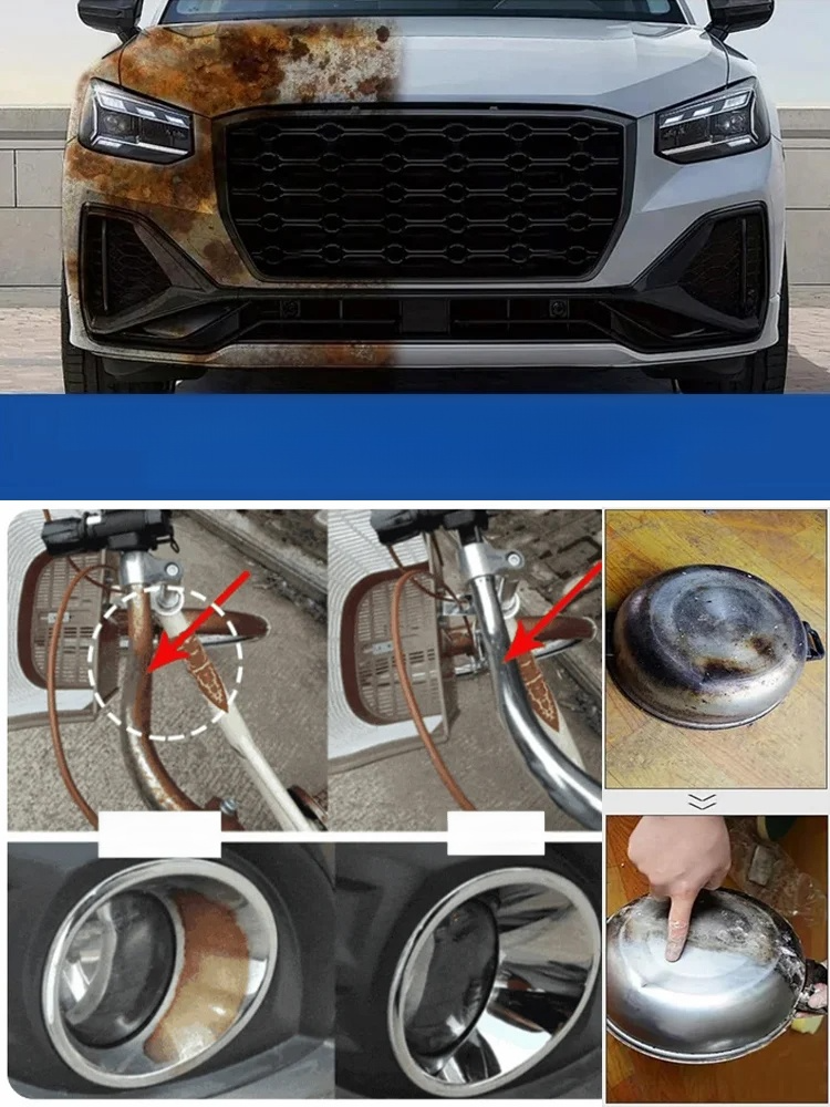 The ultra-strong steel rust remover and protector not only removes rust but also eliminates stains, restoring the metal's shine and brightness! 
