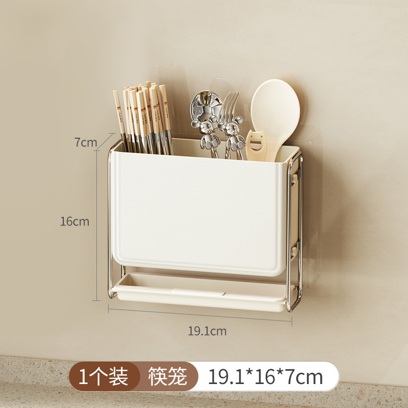 Wall-mounted kitchen storage rack without drilling holes