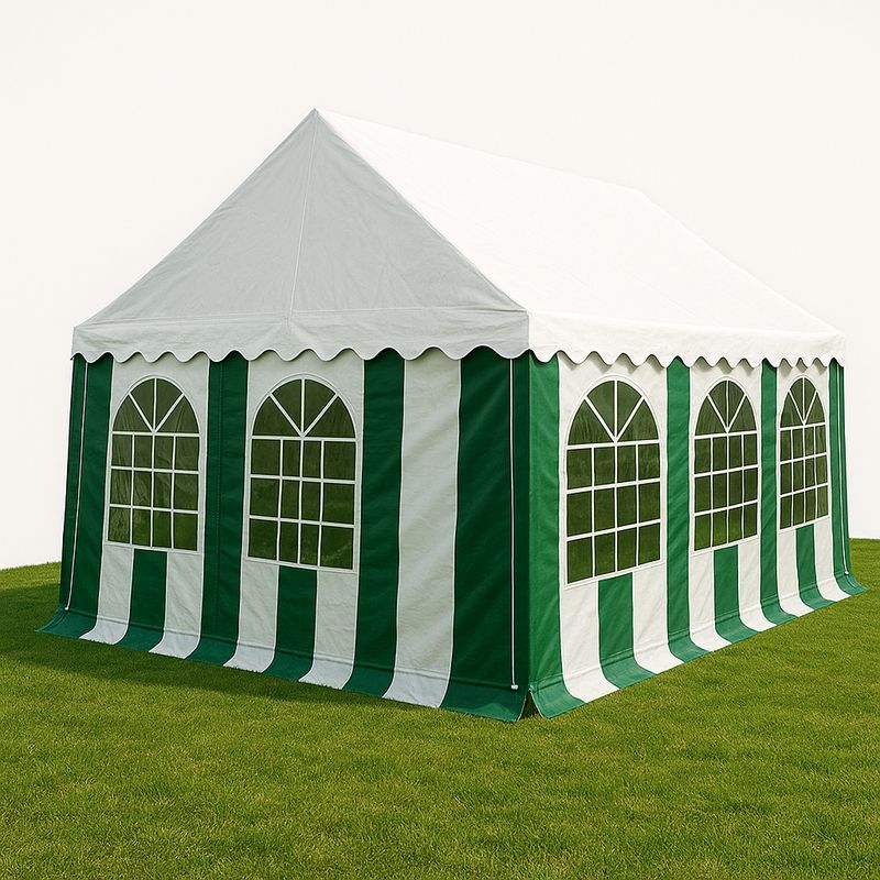 Tente en PVC Rayé Vert/Blanc 3x6m Structure Métallique