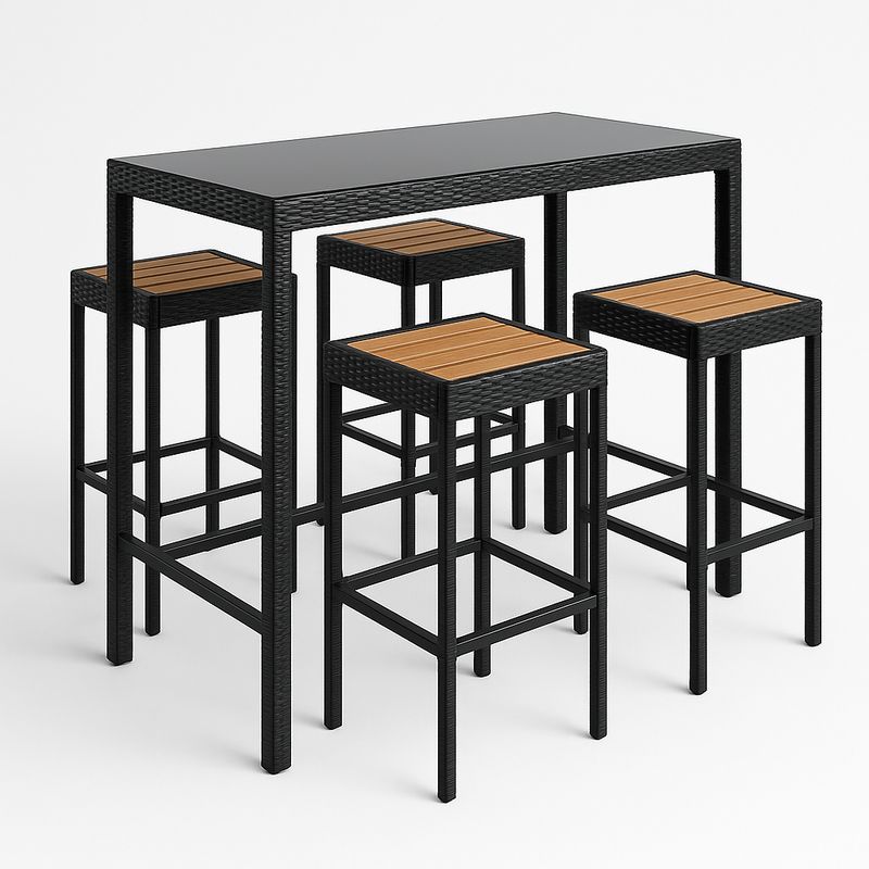 Ensemble de Bar 5 Pièces Résine Tressée et Bois Noir/Marron