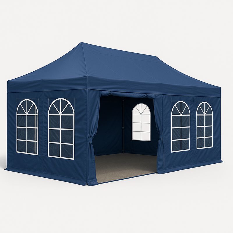 Tente pliante en acier bleu 3x4.5m avec fenêtres en PVC