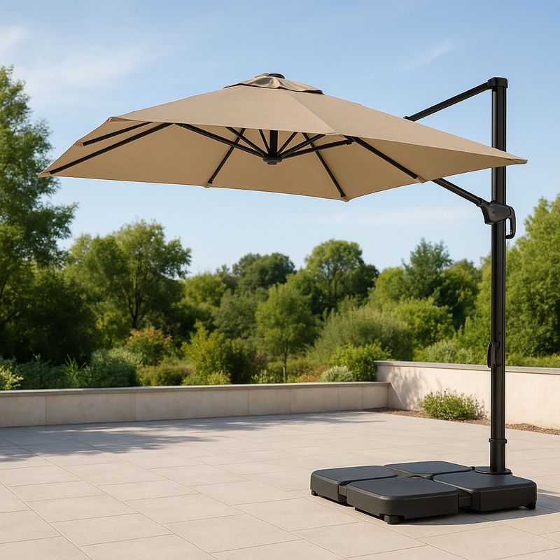 Parasol Déporté Aluminium Polyester 3m Rond Beige