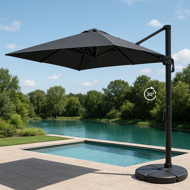 Parasol déporté aluminium toile polyester carré 300 cm noir