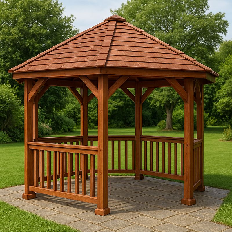 Pavillon Bois Hexagonal Marron 300x300cm Toit Incliné