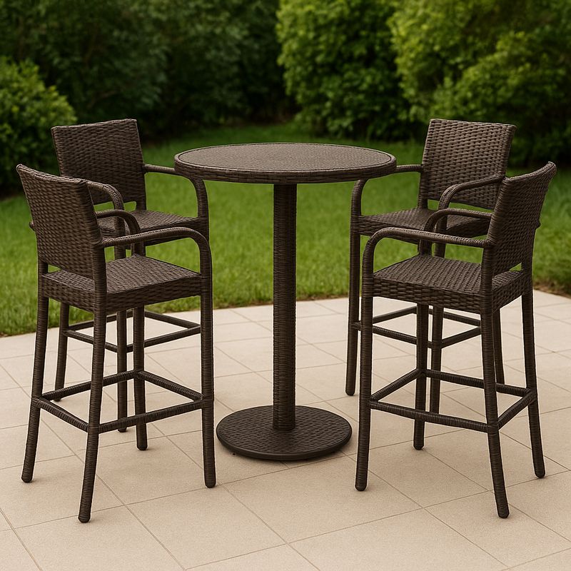 Ensemble de mobilier de jardin en résine tressée 5 pièces Marron