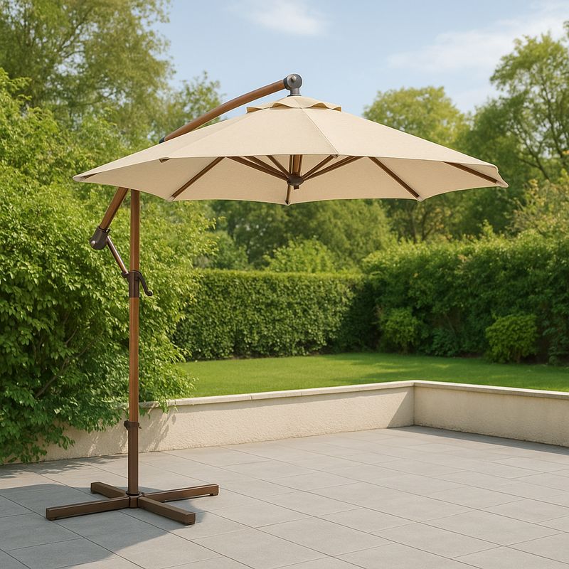 Parasol déporté polyester Bois Aluminium 3 mètres Rond Beige
