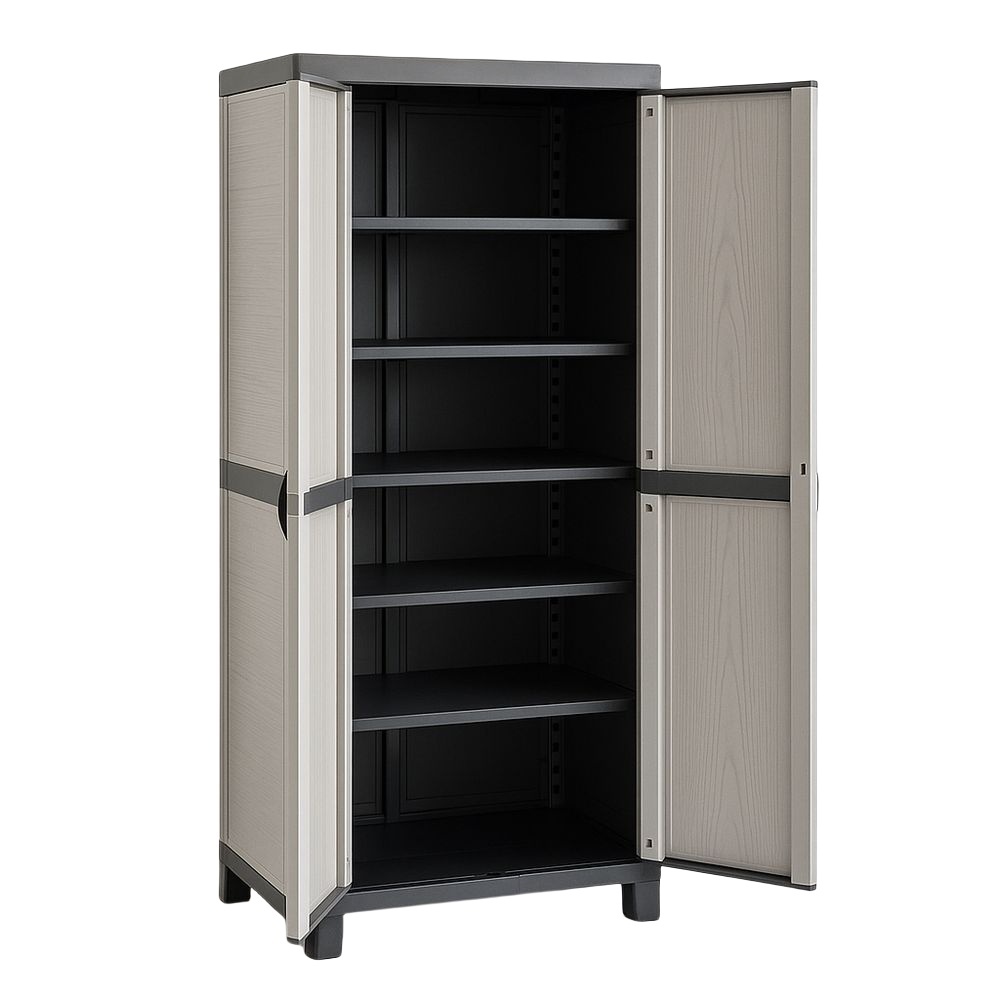 Armoire de rangement haute 5 étagères 65x45x180 cm Polypropylène Gris/Noir