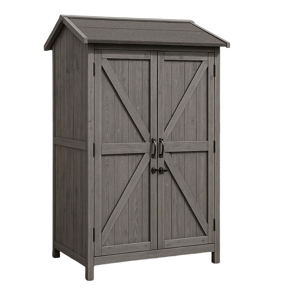 Armoire de jardin grise en bois composite à double porte 150×80×200 cm