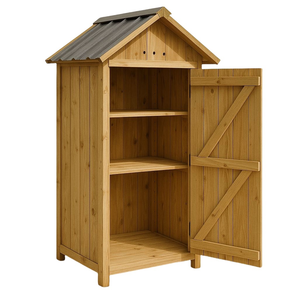 Abri de jardin en bois d'épicéa trois étagères toit en métal 170x75x55cm